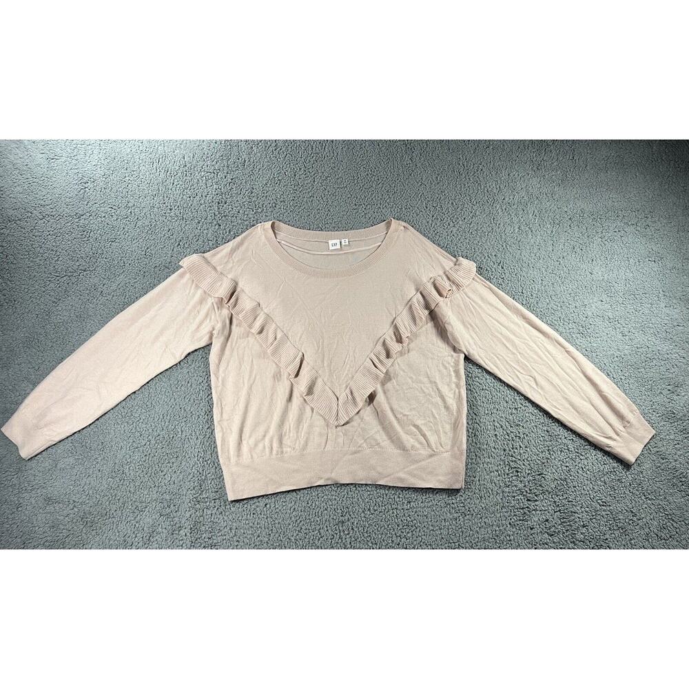 Gap Sweater Women 2XL Merino Wool Boat Neck Ruffle Cottagecore Peasant Casual
